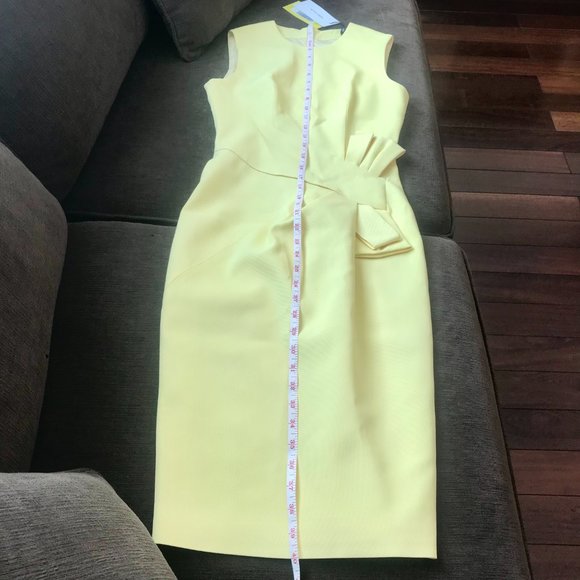 *NWT* Karen Millen Yellow Italian Stretch Escaping Bow Ribbed Dress (US Size 4) - Picture 8 of 16